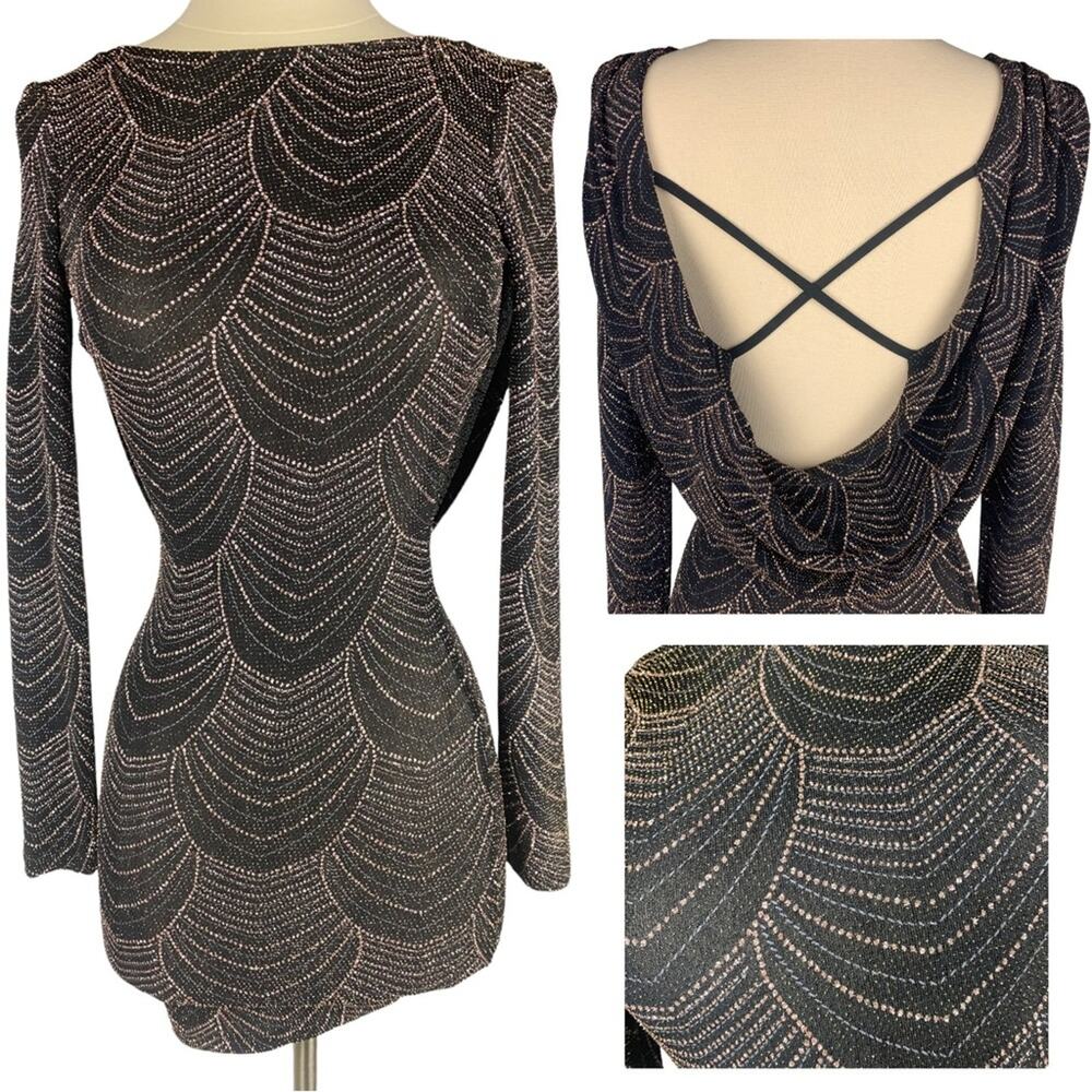NWOT Windsor Sparkling Rhinestone Beaded Mini Holiday Dress Long Sleeve Sz XS